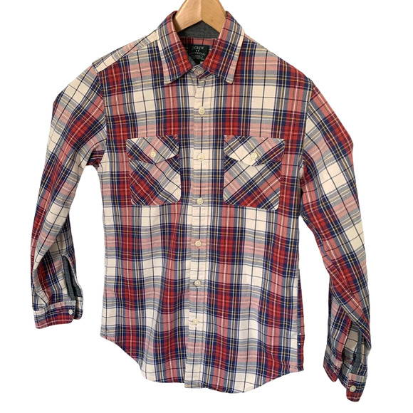 J.CREW Other - J Crew Heavyweight Flannel Shirt S Twill Ivory Blue Plaid Button Up Long Sleeve